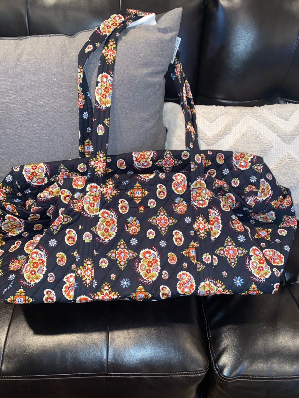 Vera Bradley Black Quilted Floral Tote Weekender Bag new
